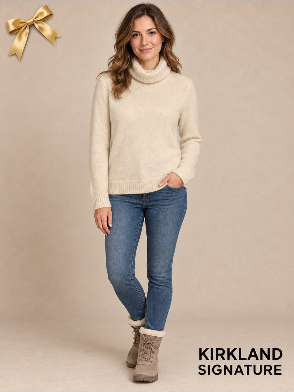 Kirkland Signature 100% Cashmere Turtleneck Sweater Ivory M